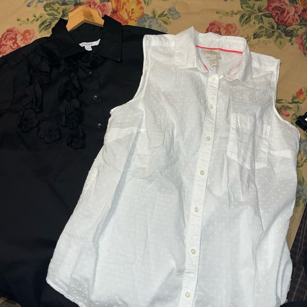 Lot if two blouses size large Chicos at. John’s bay